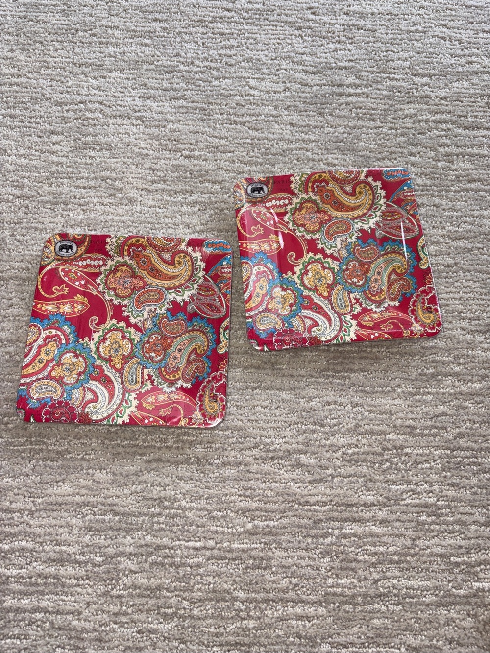 2 Sets Red Paisley Paper Lunch/Dessert Plates (16)